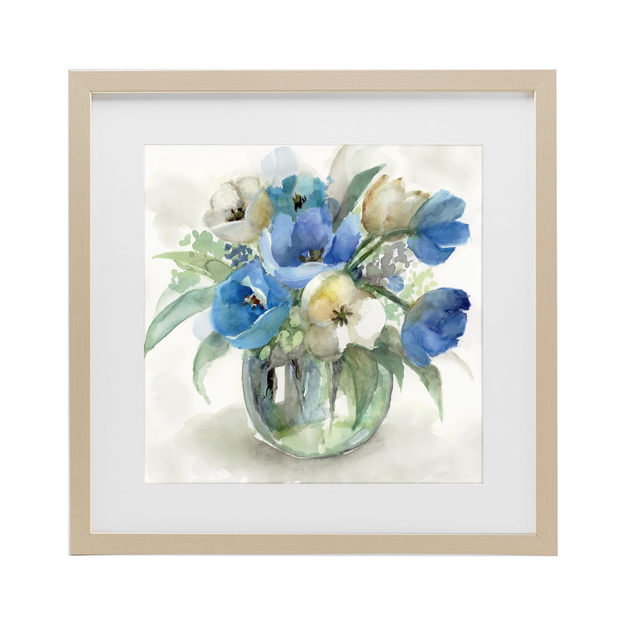 Stupell Industries Blue Tulip Watercolor Bouquet Birch Framed Print Under Glass, design by Nan
