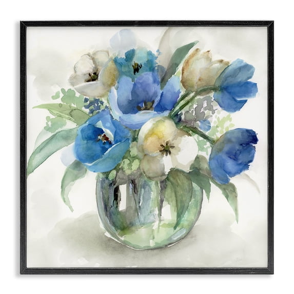Stupell Industries Transitional Blue Tulip Watercolor Bouquet Black Framed Giclee Art, 12 x 12, by Nan