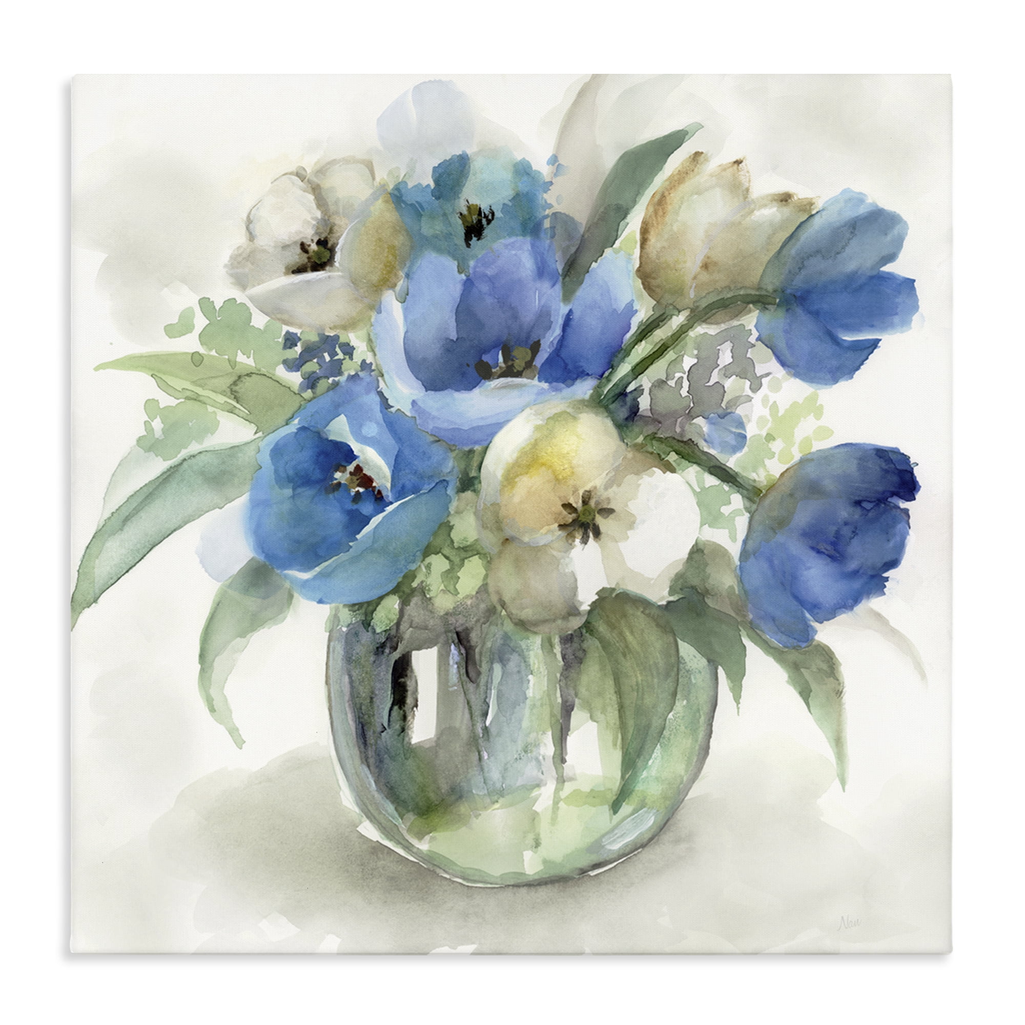 Stupell Industries Blue Tulip Watercolor Bouquet Canvas Wall Art, design by Nan