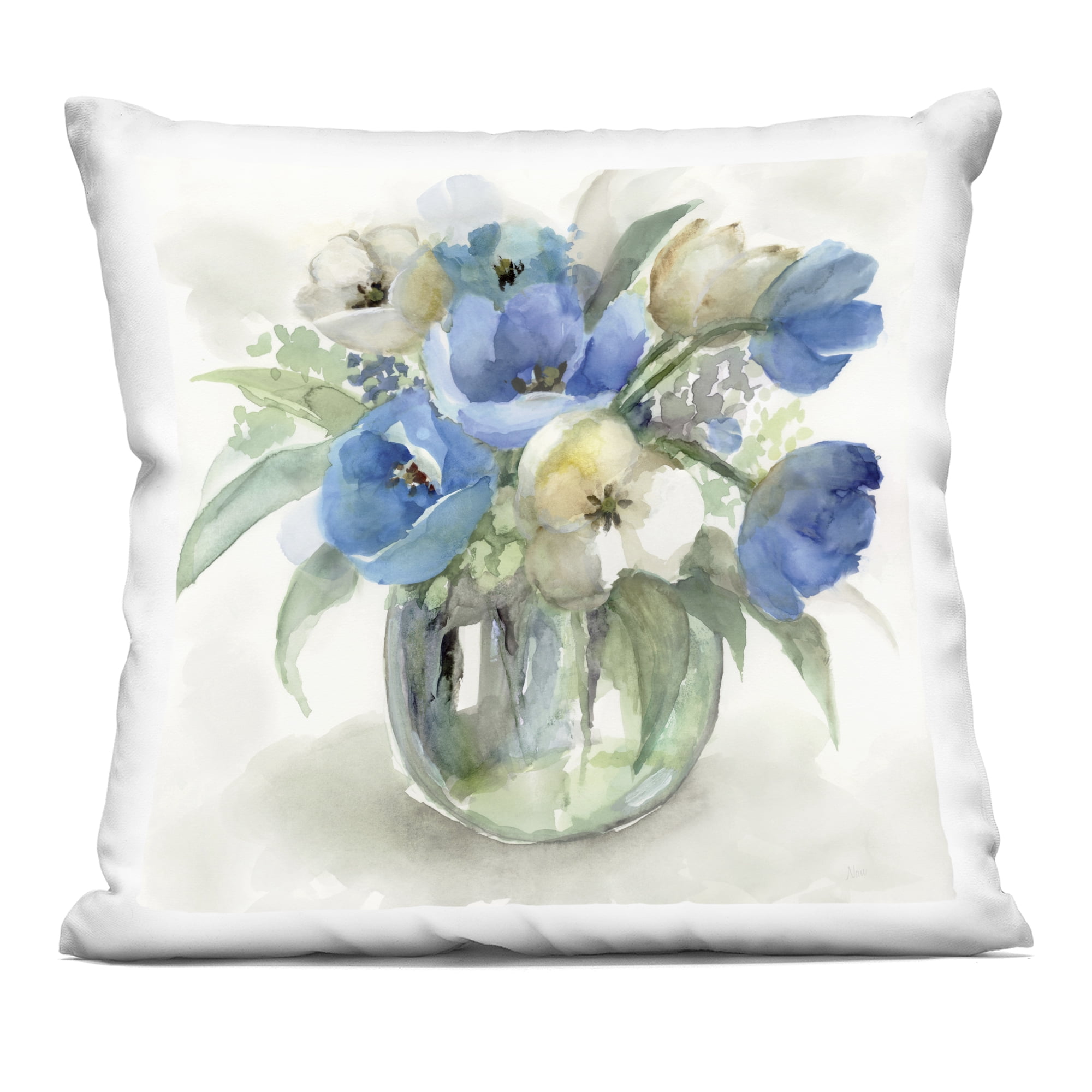 Stupell Industries Blue Tulip Watercolor Bouquet Decorative Printed Throw Pillow, design by Nan, 18 x 7 x 18