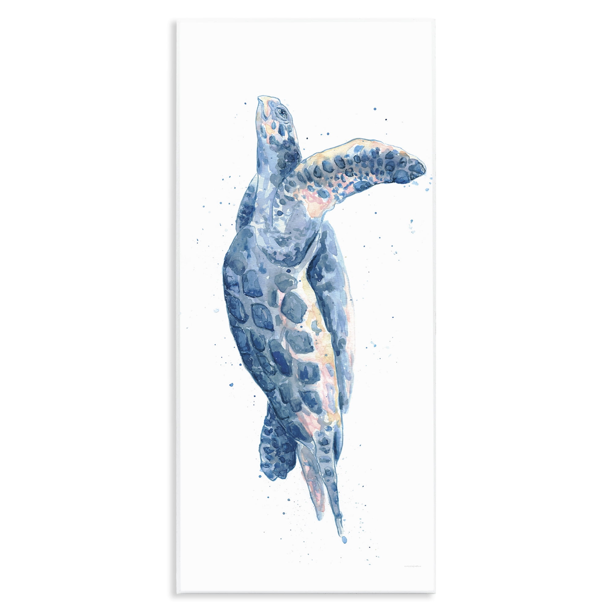 Stupell Industries Blue Turtle Swimming Animals & Insects Painting Unframed Art Print Wall Art, 7 x 17