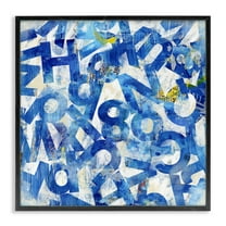 Stupell Industries Blue Typography Collage Abstract Painting Black Framed Art Print Wall Art, 12 x 12