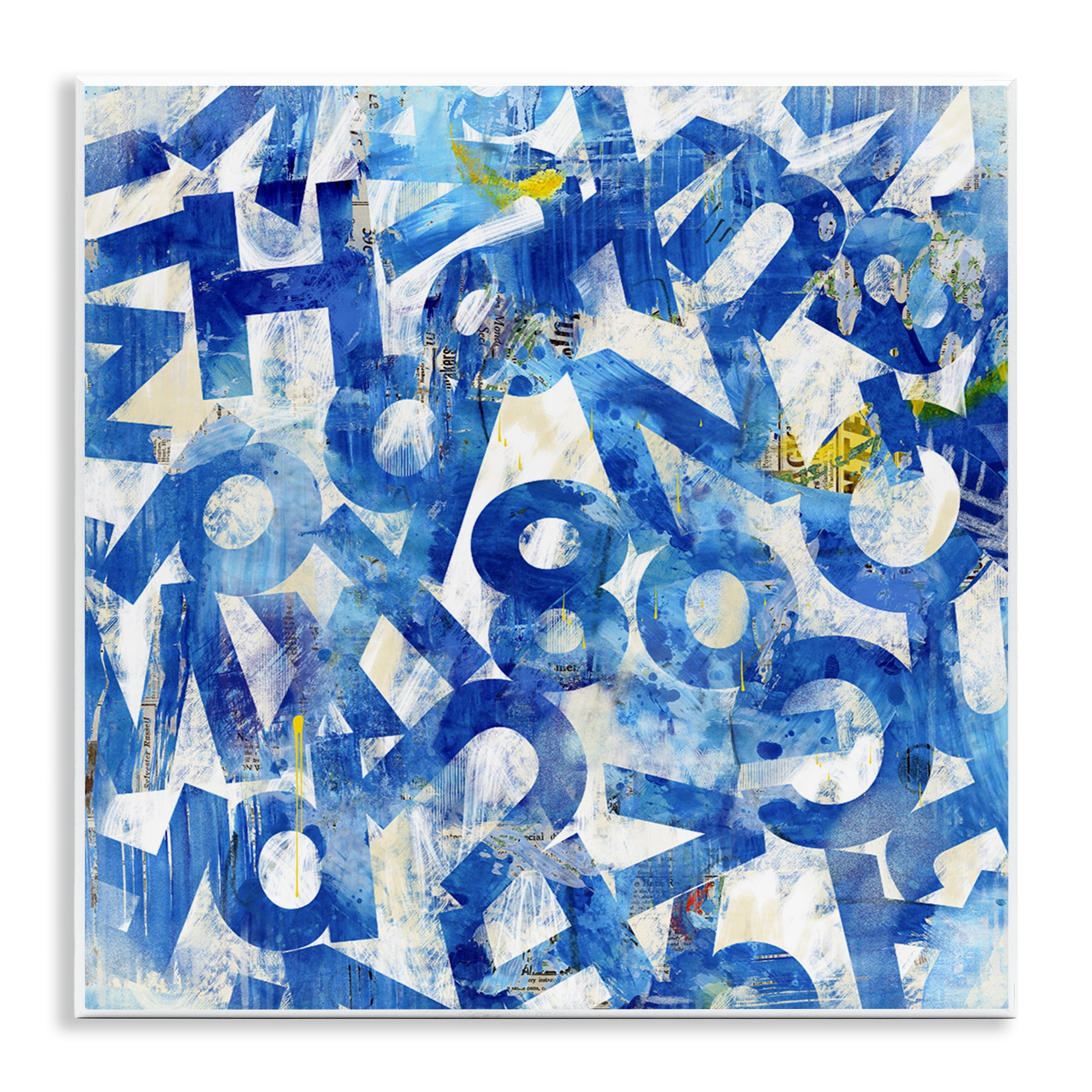 Stupell Industries Blue Typography Collage Abstract Painting Unframed Art Print Wall Art, 12 x 12