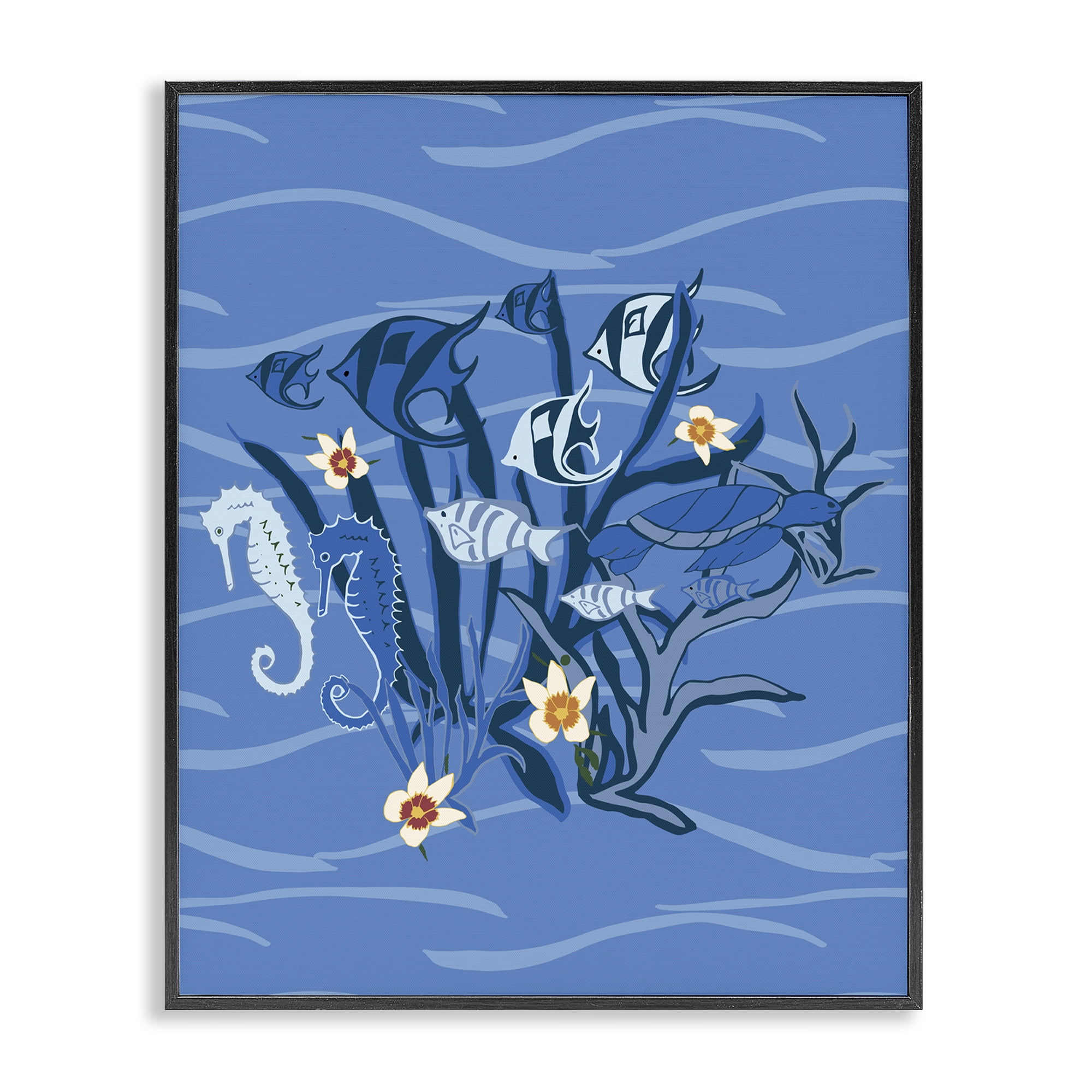 Stupell Industries Blue Undersea Critters Nautical & Beach Painting Black Framed Art Print Wall Art, 16 x 20