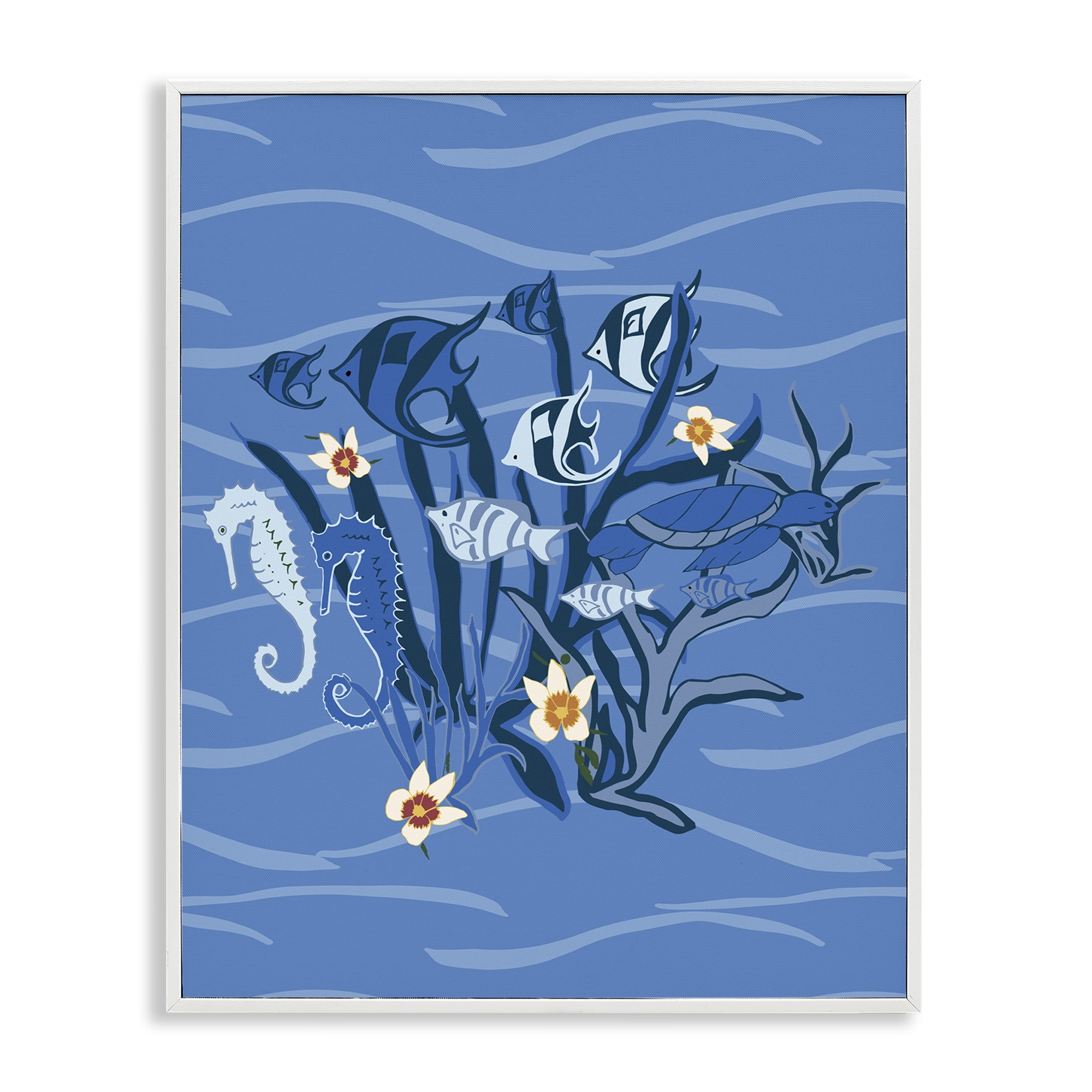 Stupell Industries Blue Undersea Critters Nautical & Beach Painting White Framed Art Print Wall Art, 16 x 20