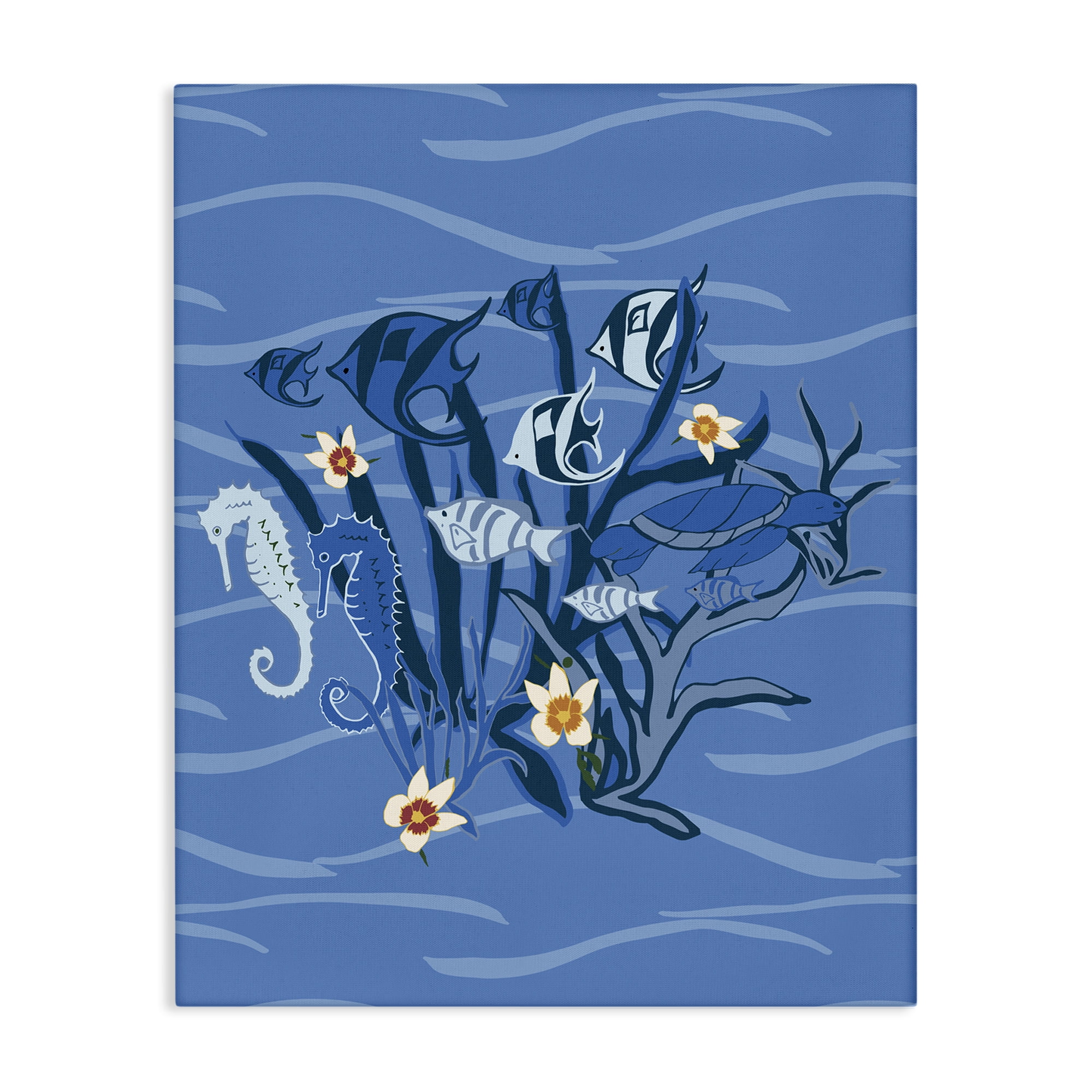 Stupell Industries Blue Undersea Critters Nautical & Beach Painting Wrapped Canvas Art Print Wall Art, 16 x 20