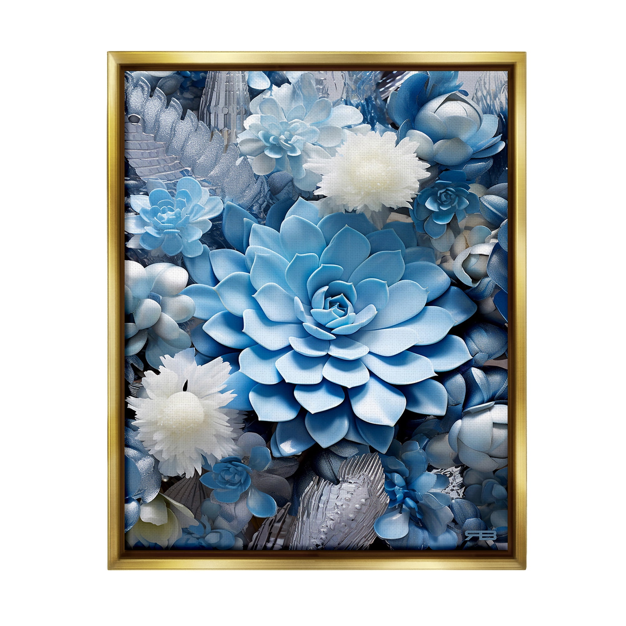 Stupell Industries Blue Varied Succulents Botanical & Floral Painting Gold Floater Framed Canvas Art Print Wall Art, 17 x 21