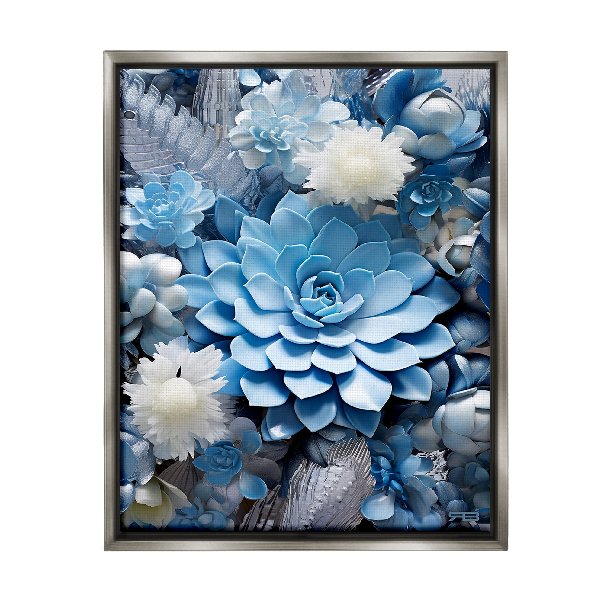 Stupell Industries Blue Varied Succulents Botanical & Floral Painting Gray Floater Framed Canvas Art Print Wall Art, 25 x 31