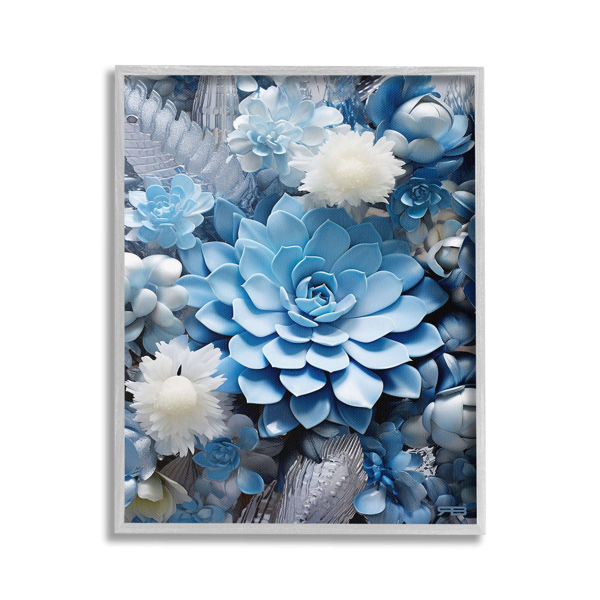 Stupell Industries Blue Varied Succulents Botanical & Floral Painting Gray Framed Art Print Wall Art, 16 x 20