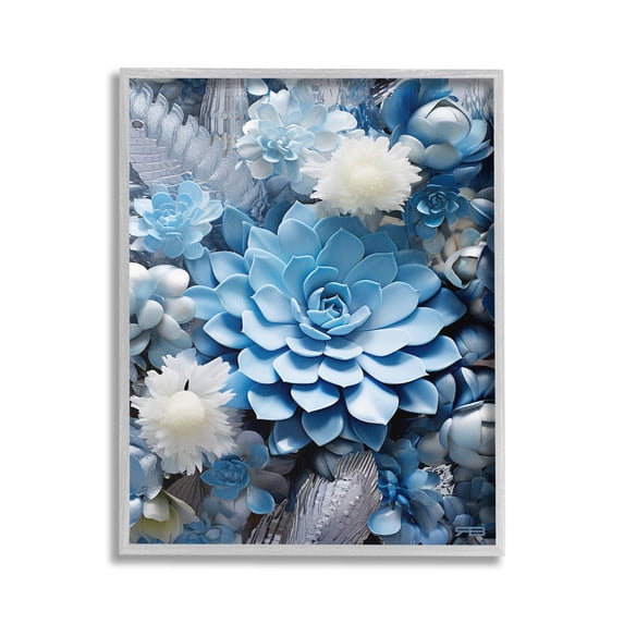 Stupell Industries Blue Varied Succulents Botanical & Floral Painting Gray Framed Art Print Wall Art, 24 x 30