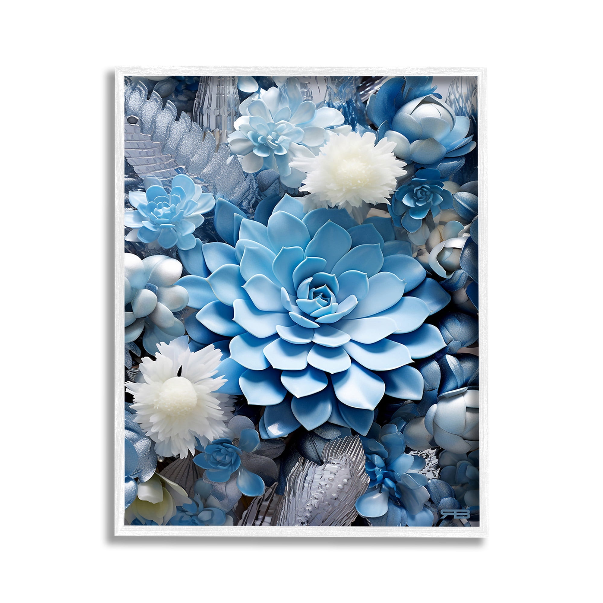 Stupell Industries Blue Varied Succulents Botanical & Floral Painting White Framed Art Print Wall Art, 11 x 14