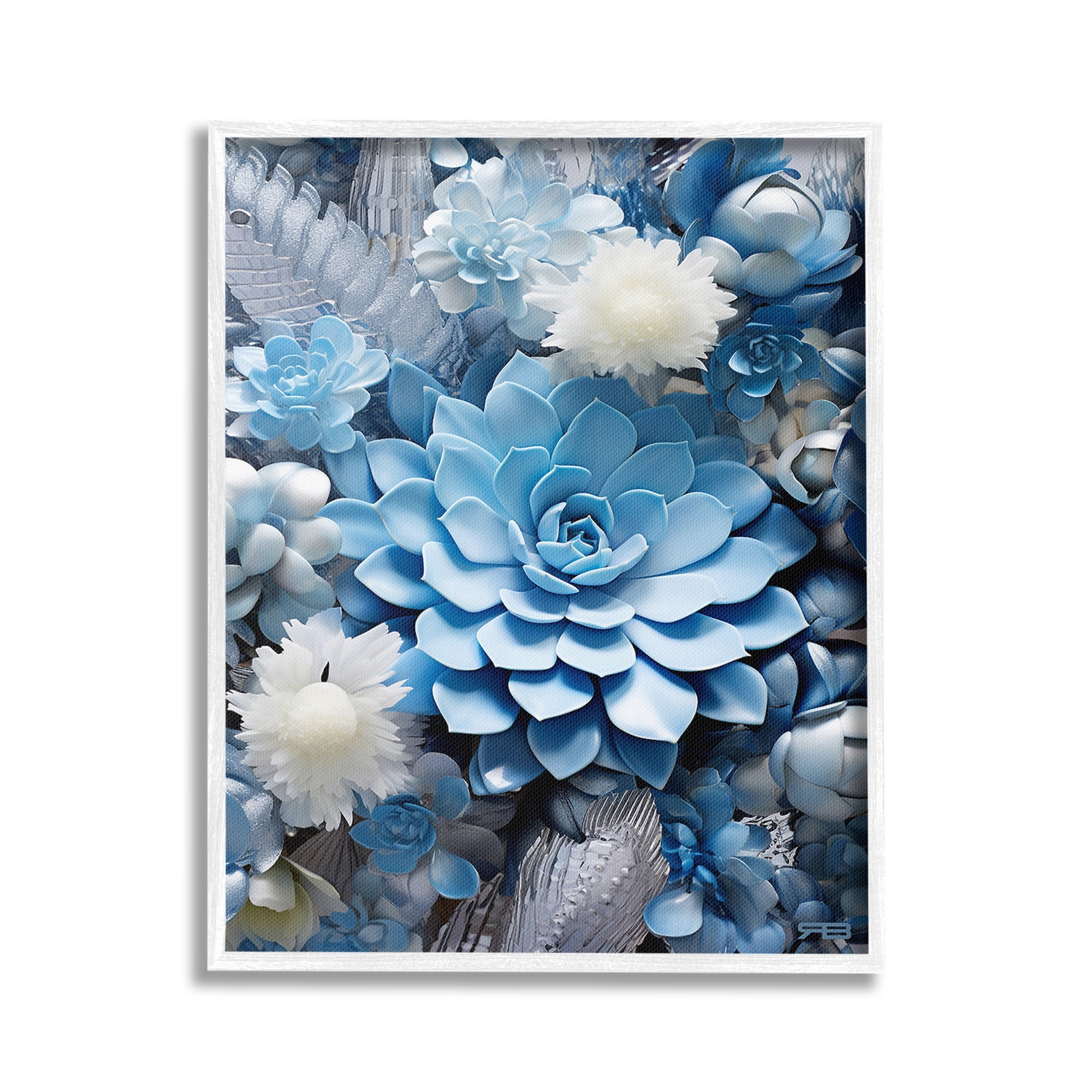 Stupell Industries Blue Varied Succulents Botanical & Floral Painting White Framed Art Print Wall Art, 16 x 20
