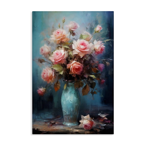 Stupell Industries Blue Vase with Pink Roses Canvas Wall Art design by LSR Creative Studio, 36 x 24