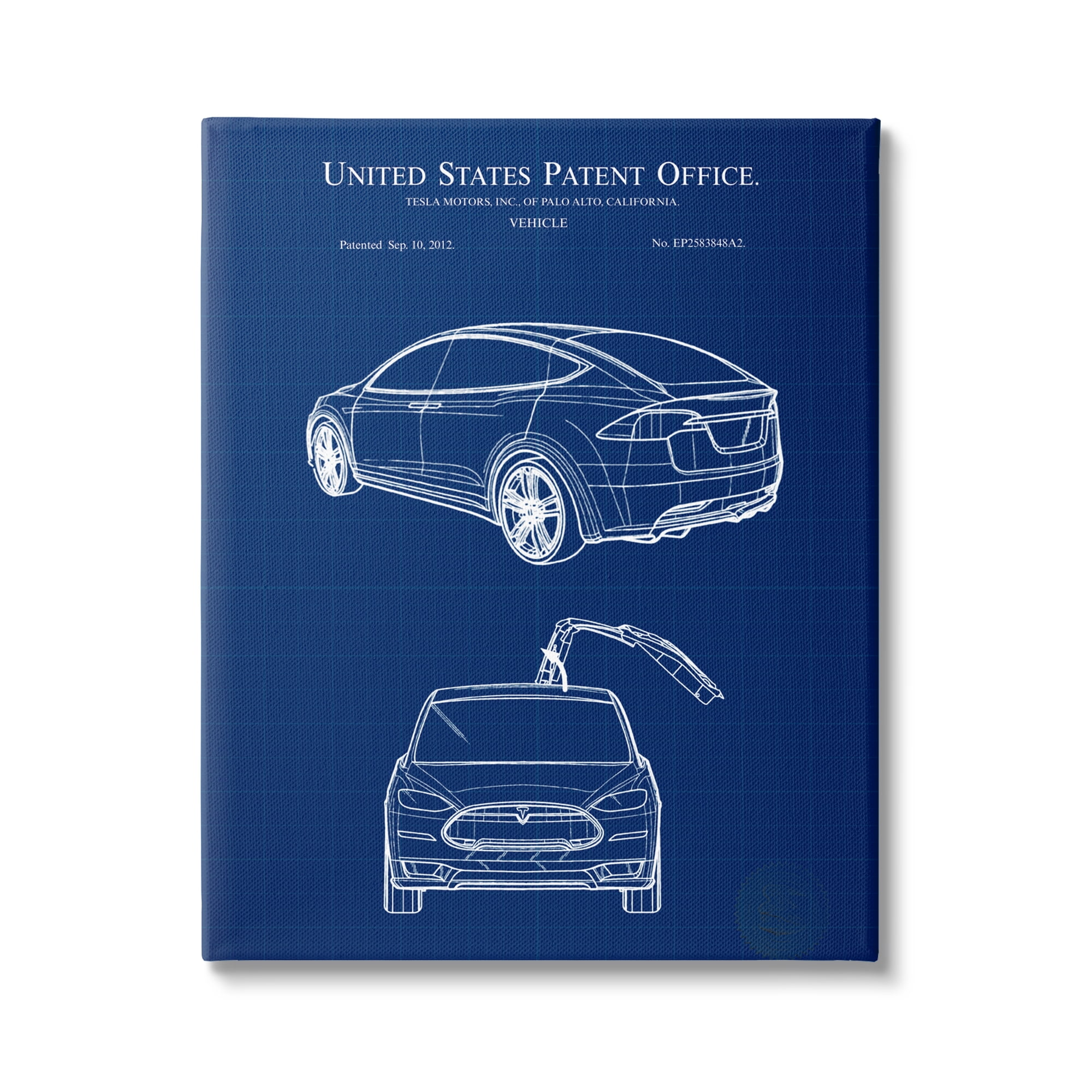 Stupell Industries Blue Vehicle Car Outline Diagram Blueprint Style Canvas Wall Art, 36 x 48, Design by Karl Hronek
