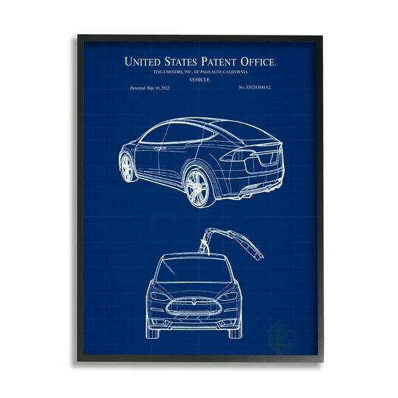 Stupell Industries Blue Vehicle Car Outline Diagram Blueprint Style Framed Wall Art, 11 x 14, Design by Karl Hronek