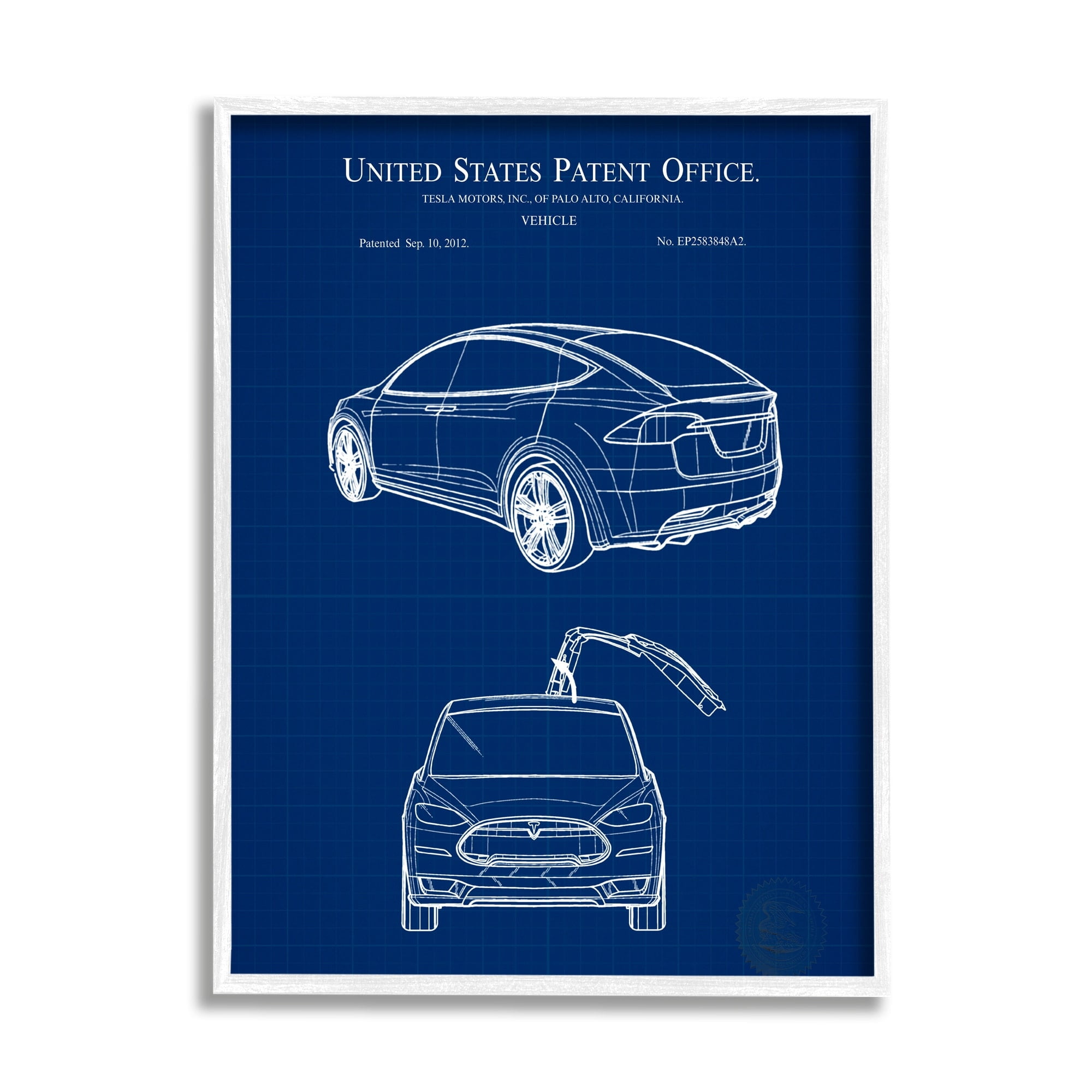 Stupell Industries Blue Vehicle Car Outline Diagram Blueprint Style Framed Wall Art, 16 x 20, Design by Karl Hronek