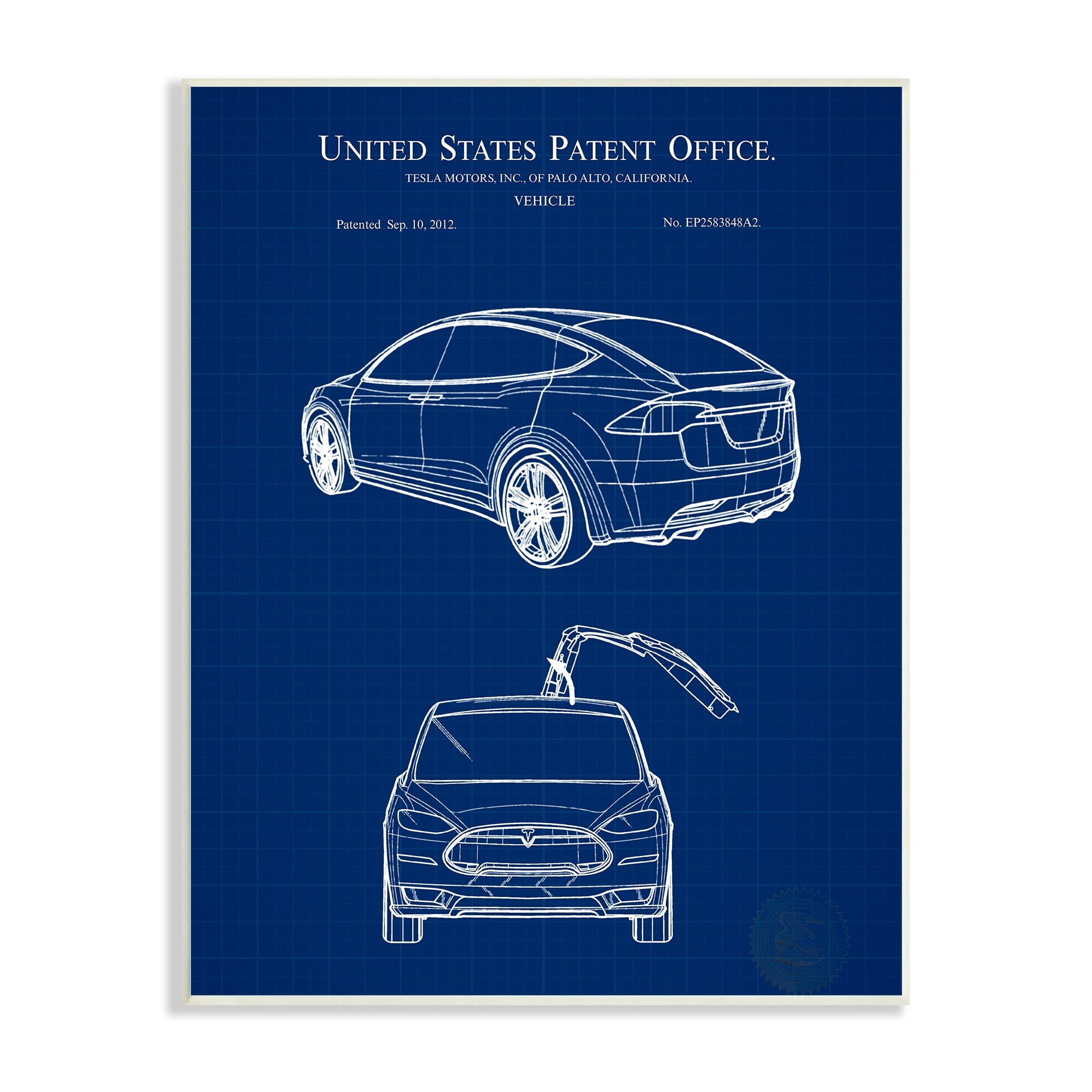 Stupell Industries Blue Vehicle Car Outline Diagram Blueprint Style Wood Wall Art, 10 x 15, Design by Karl Hronek