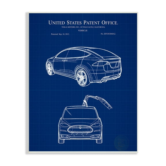 Stupell Industries Blue Vehicle Car Outline Diagram Blueprint Style Wood Wall Art, 10 x 15, Design by Karl Hronek