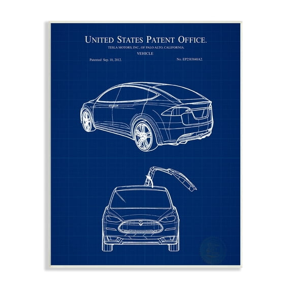 Stupell Industries Blue Vehicle Car Outline Diagram Blueprint Style Wood Wall Art, 10 x 15, Design by Karl Hronek