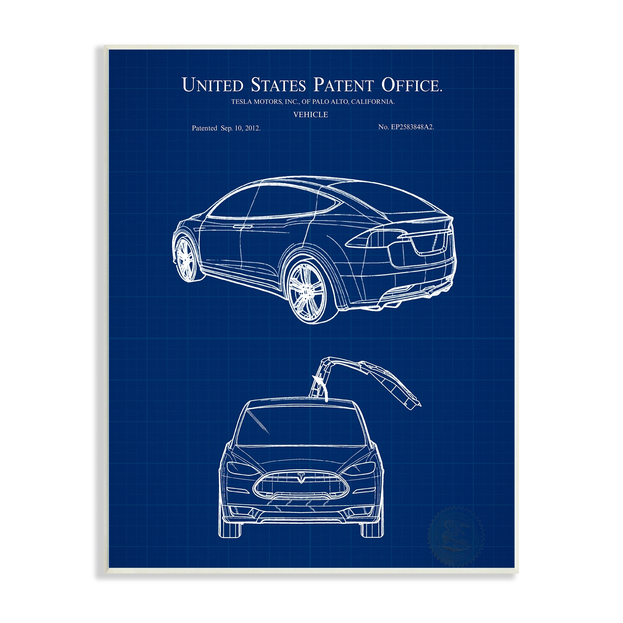 Stupell Industries Blue Vehicle Car Outline Diagram Blueprint Style Wood Wall Art, 13 x 19, Design by Karl Hronek