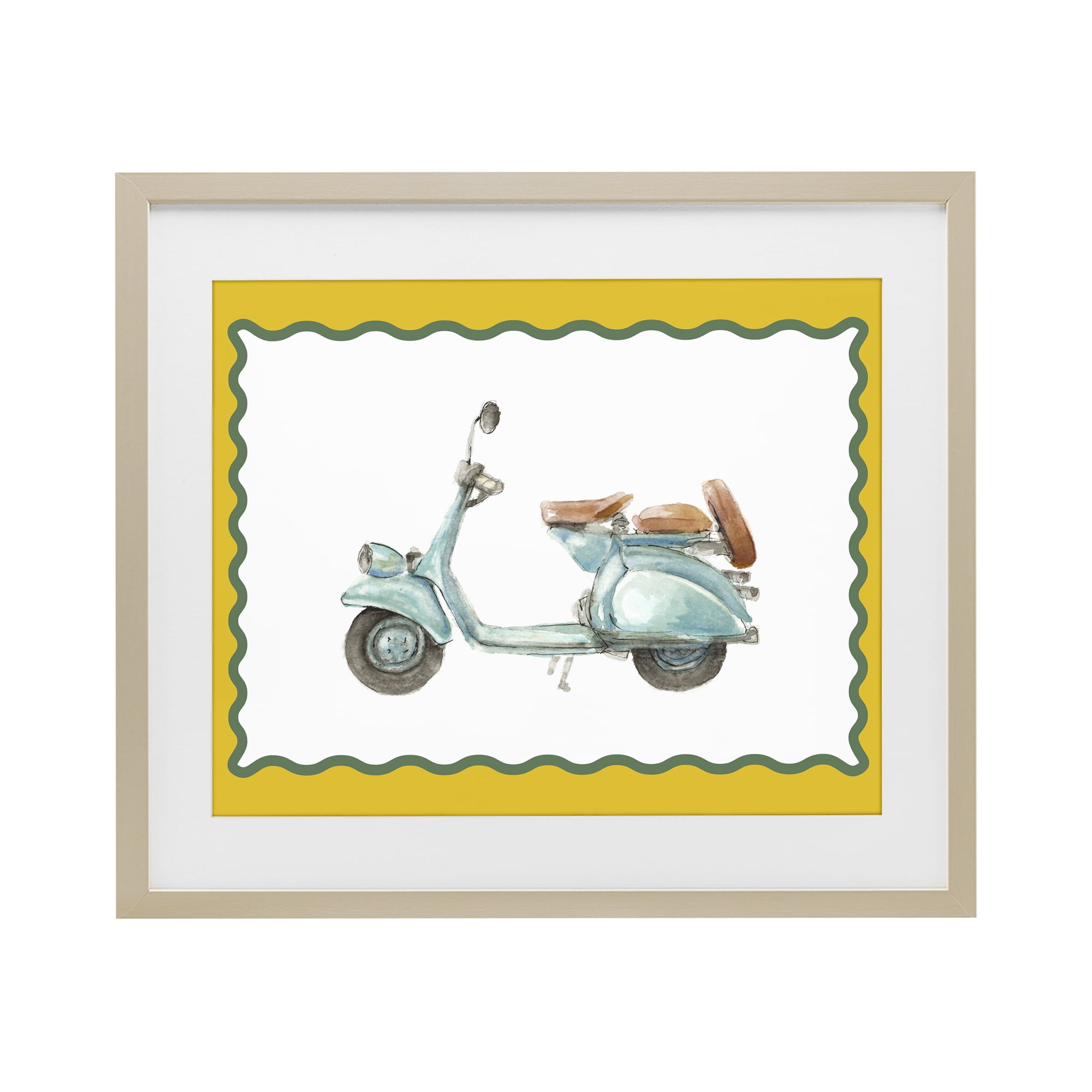 Stupell Industries Blue Vespa with Yellow Border Birch Framed Print Under Glass, design by Lanie Loreth