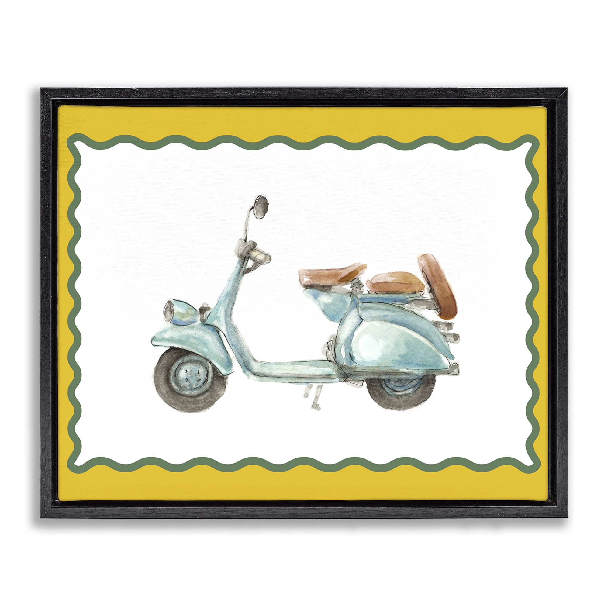 Stupell Industries Blue Vespa with Yellow Border Black Framed Floater Canvas Wall Art, design by Lanie Loreth