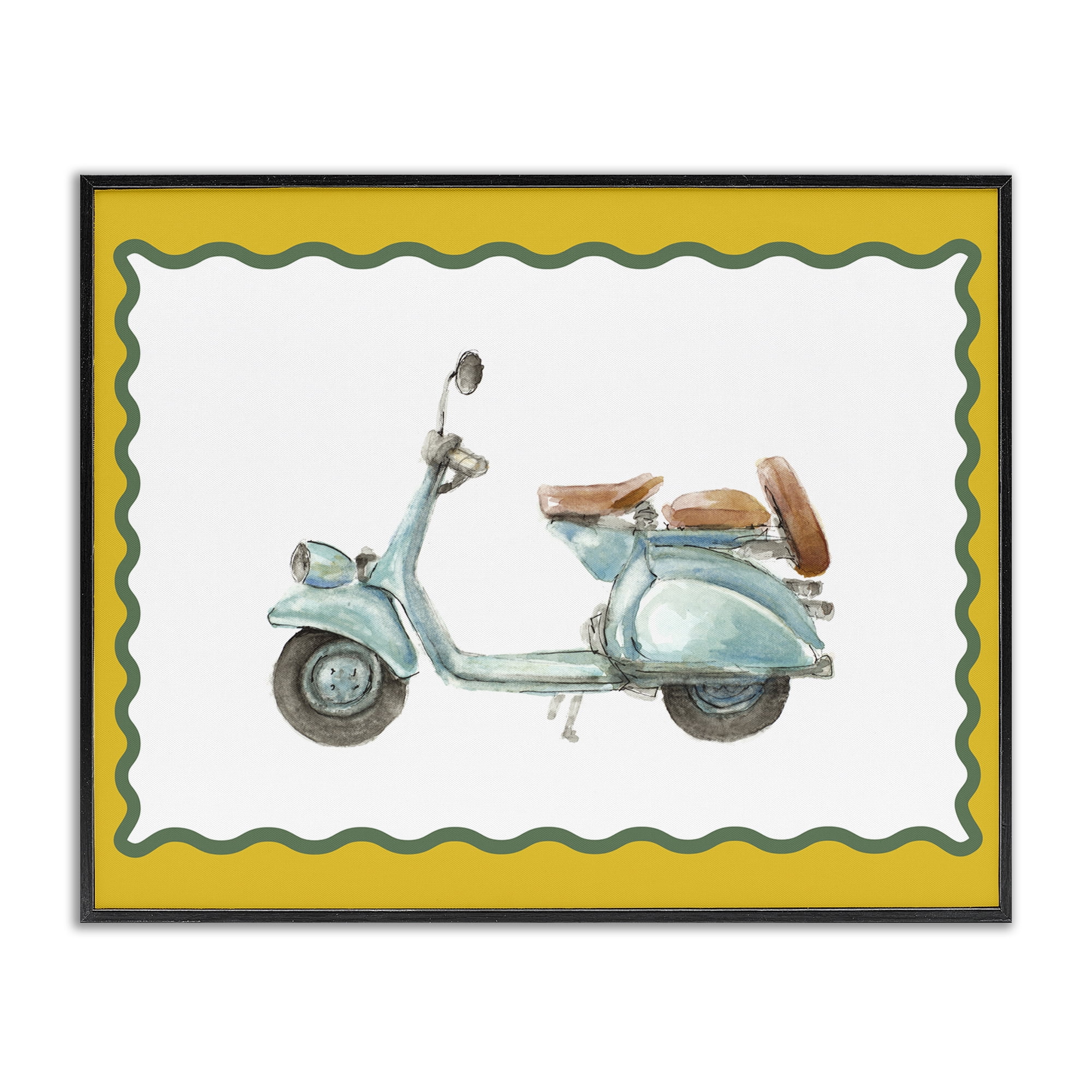 Stupell Industries Blue Vespa with Yellow Border Black Framed Giclee Art, design by Lanie Loreth