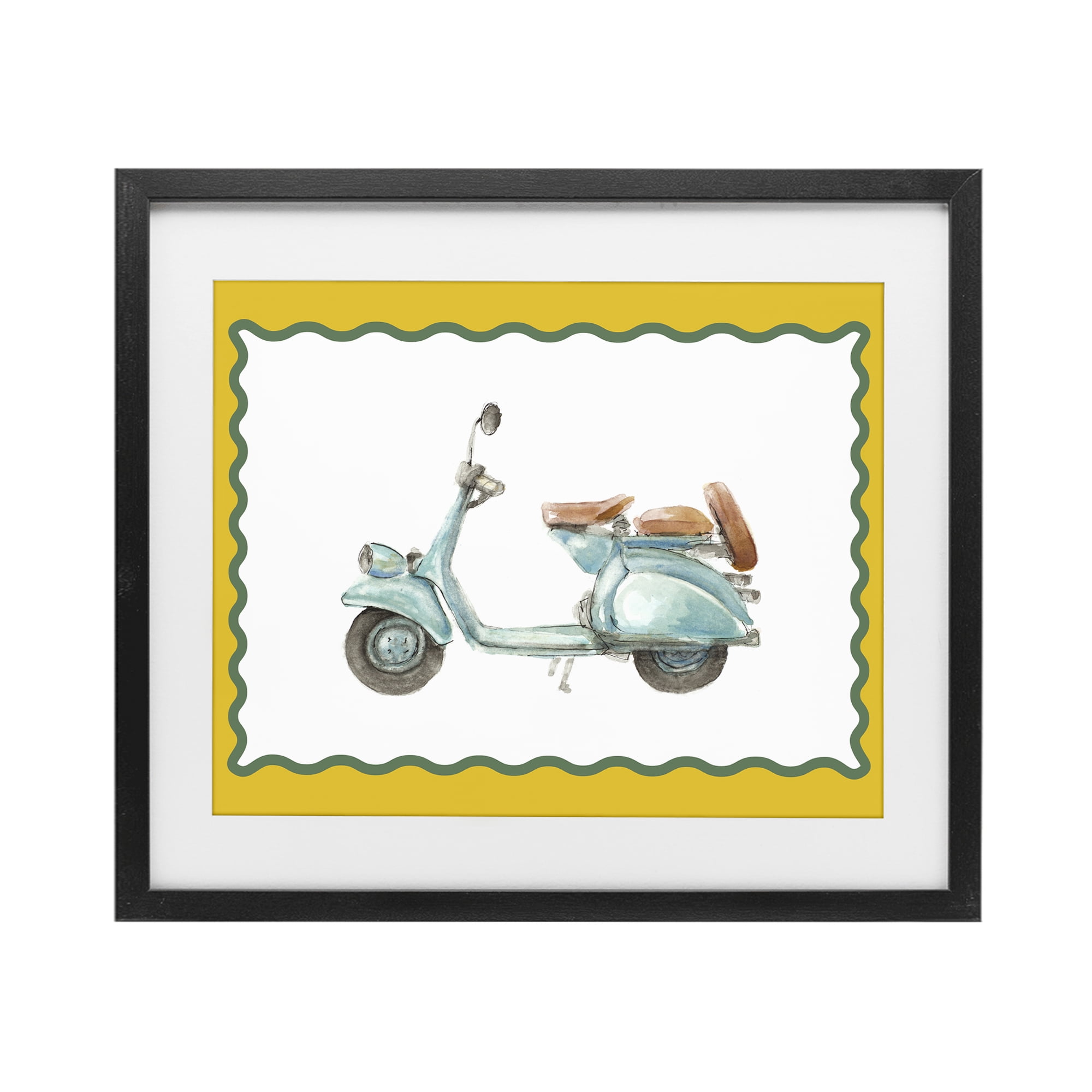 Stupell Industries Blue Vespa with Yellow Border Black Framed Print Under Glass, design by Lanie Loreth