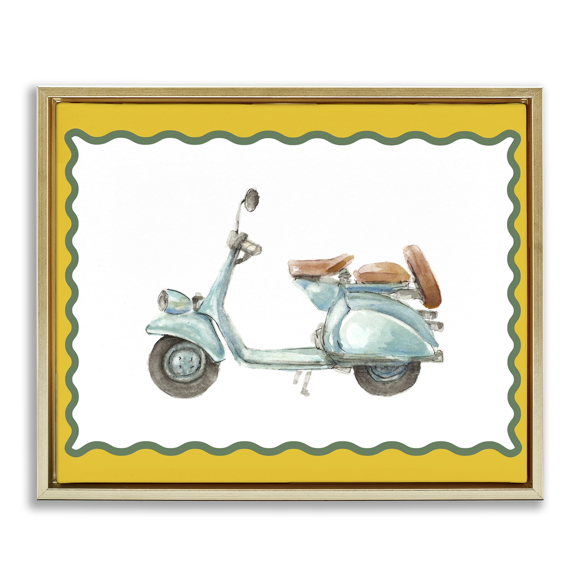 Stupell Industries Blue Vespa with Yellow Border Gold Framed Floater Canvas Wall Art, design by Lanie Loreth