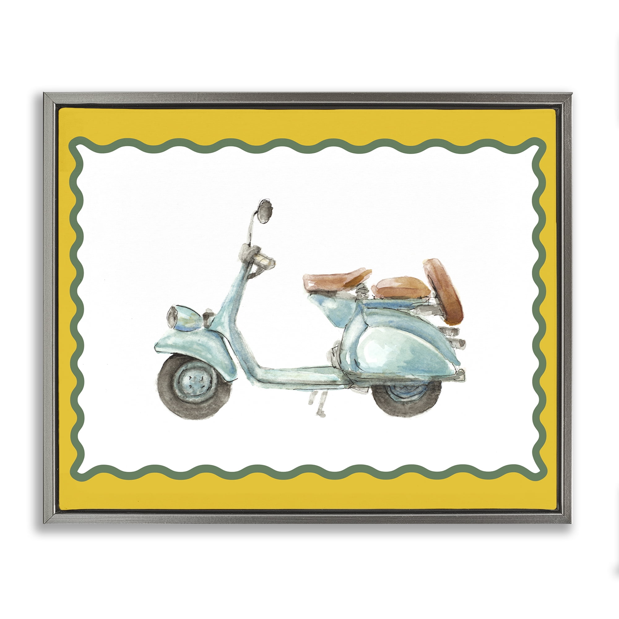 Stupell Industries Blue Vespa with Yellow Border Gray Framed Floater Canvas Wall Art, design by Lanie Loreth