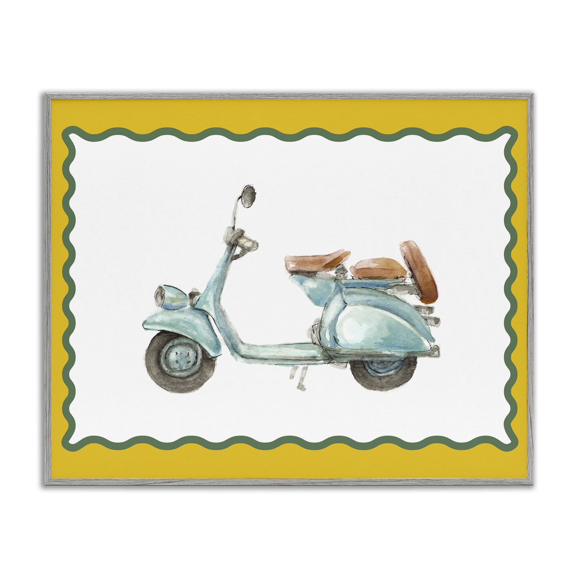 Stupell Industries Blue Vespa with Yellow Border Gray Framed Giclee Art, design by Lanie Loreth
