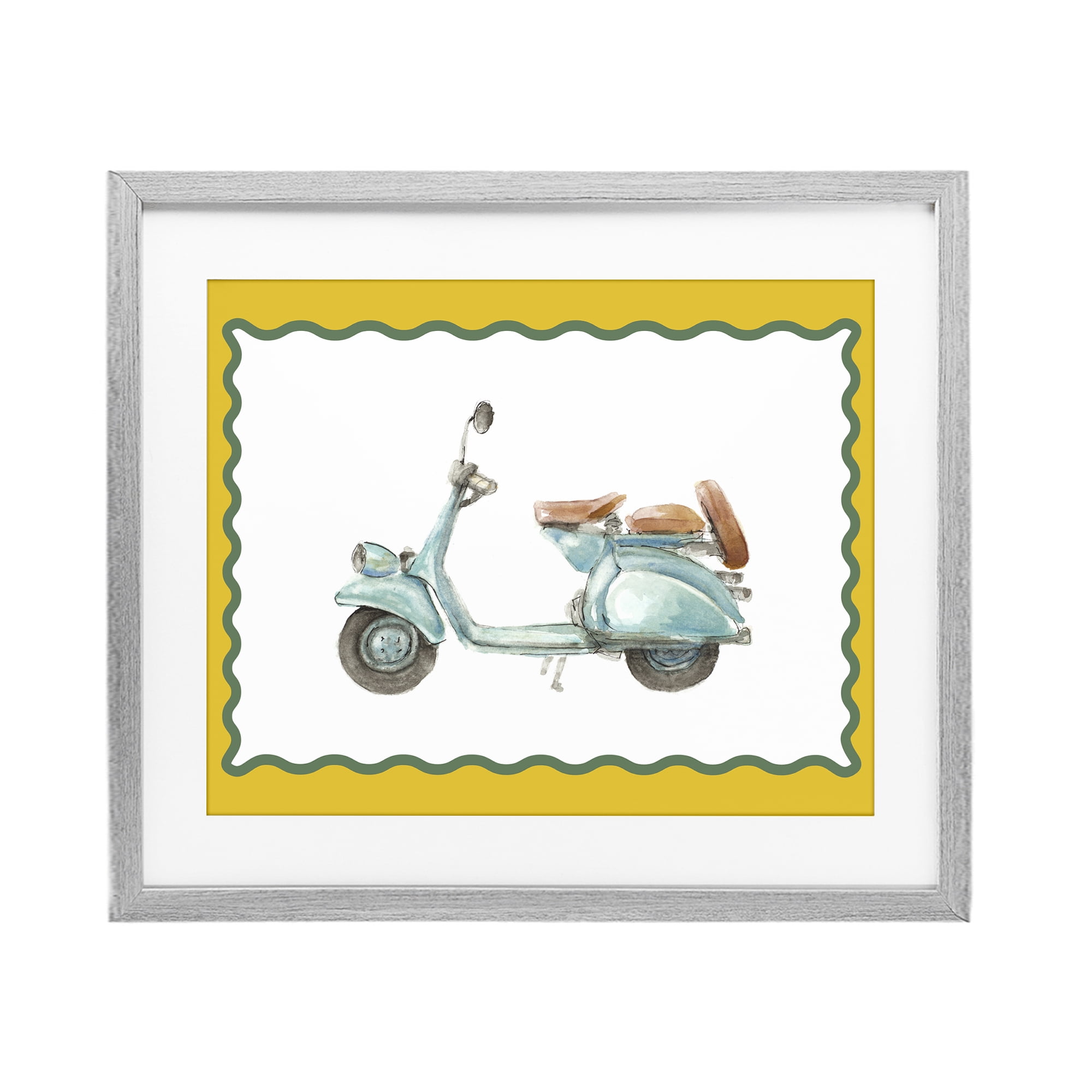 Stupell Industries Blue Vespa with Yellow Border Gray Framed Print Under Glass, design by Lanie Loreth