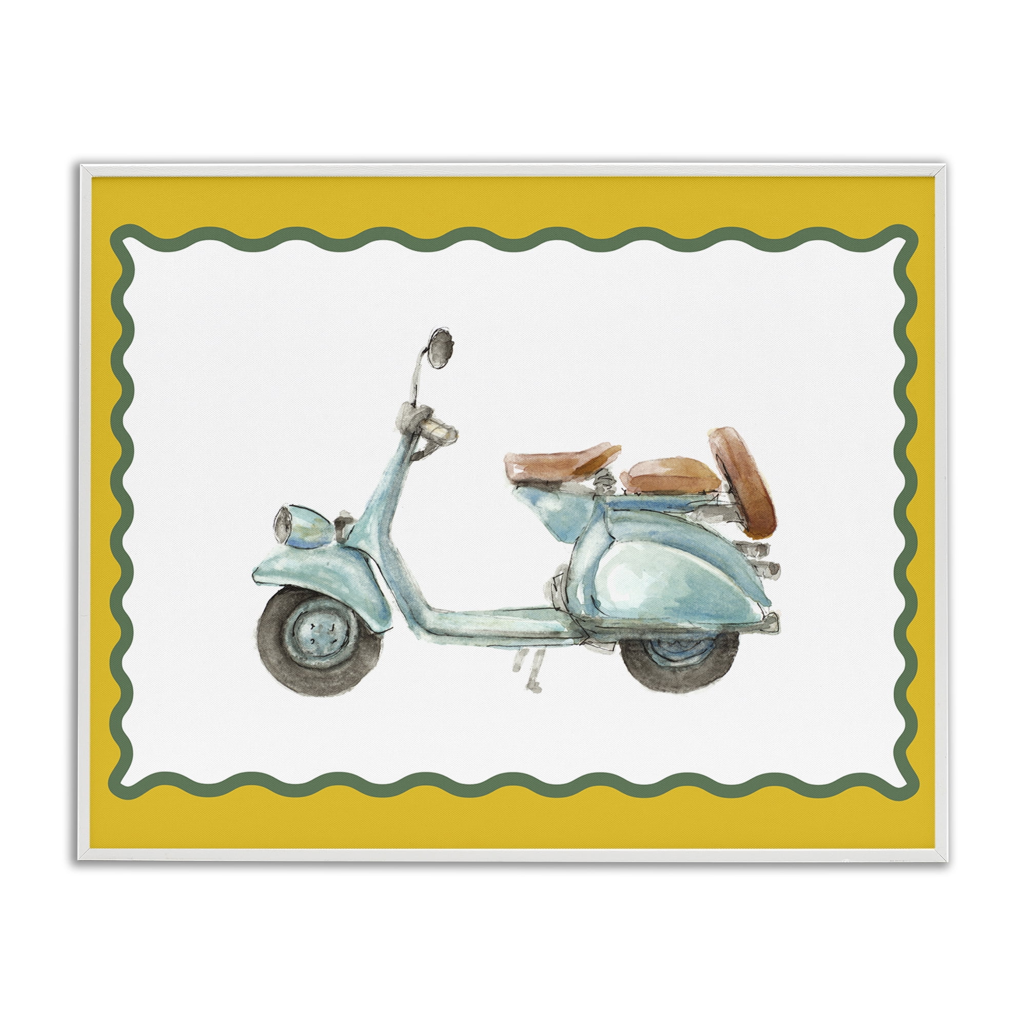 Stupell Industries Blue Vespa with Yellow Border White Framed Giclee Art, design by Lanie Loreth