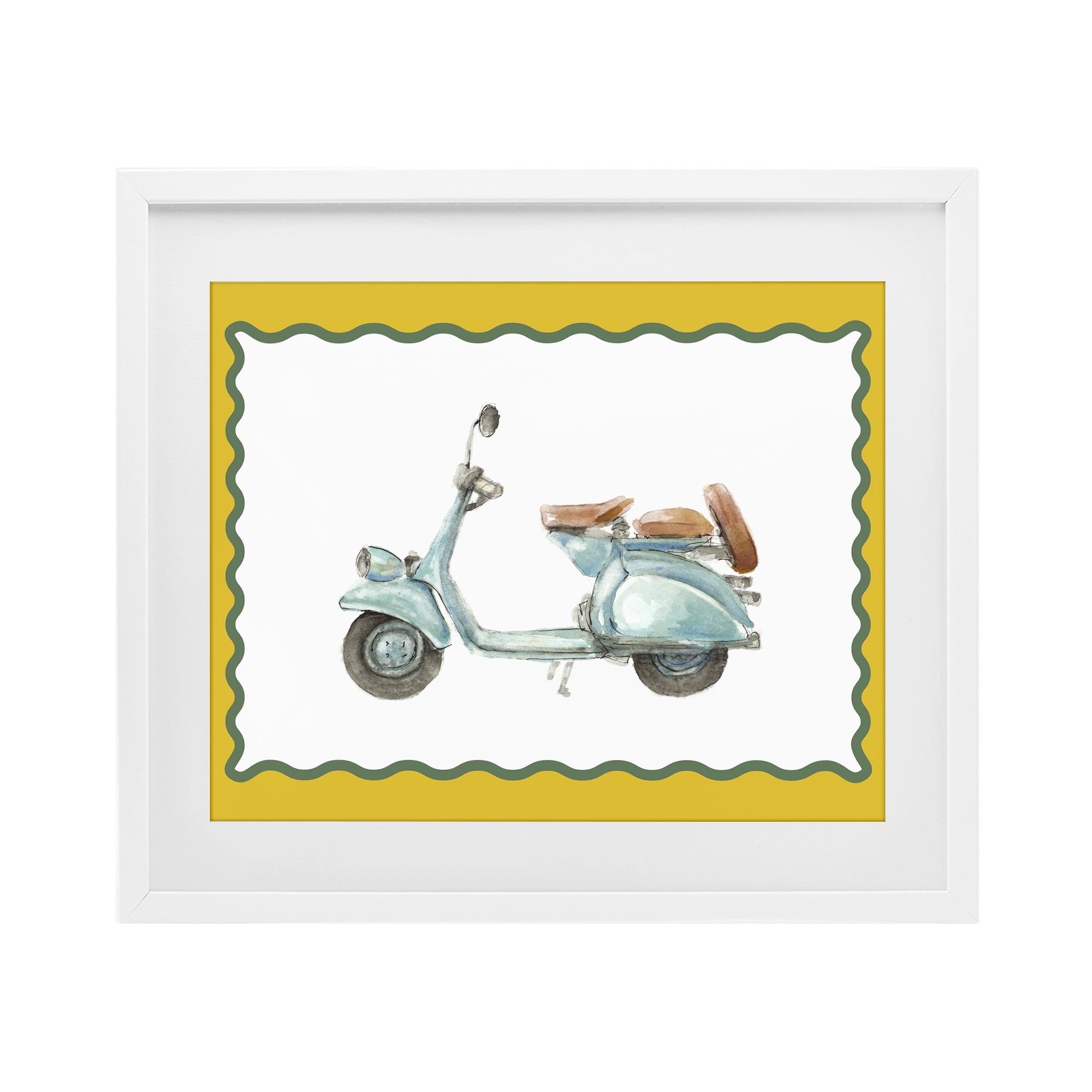 Stupell Industries Blue Vespa with Yellow Border White Framed Print Under Glass, design by Lanie Loreth
