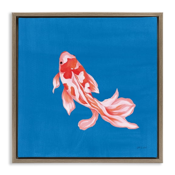 Stupell Industries Blue Vibrant Koi Fish Brown Framed Floater Canvas Wall Art design by Yvette St. Amant, 25 x 25