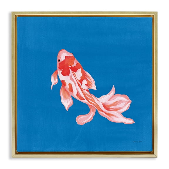 Stupell Industries Blue Vibrant Koi Fish Gold Framed Floater Canvas Wall Art design by Yvette St. Amant, 25 x 25