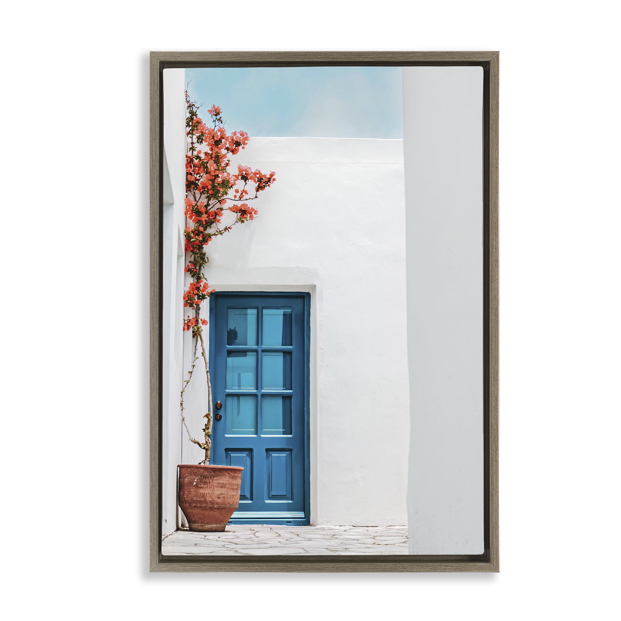 Stupell Industries Blue Villa Door Town & City Photography Brown Floater Framed Art Print Wall Art, 17 x 25