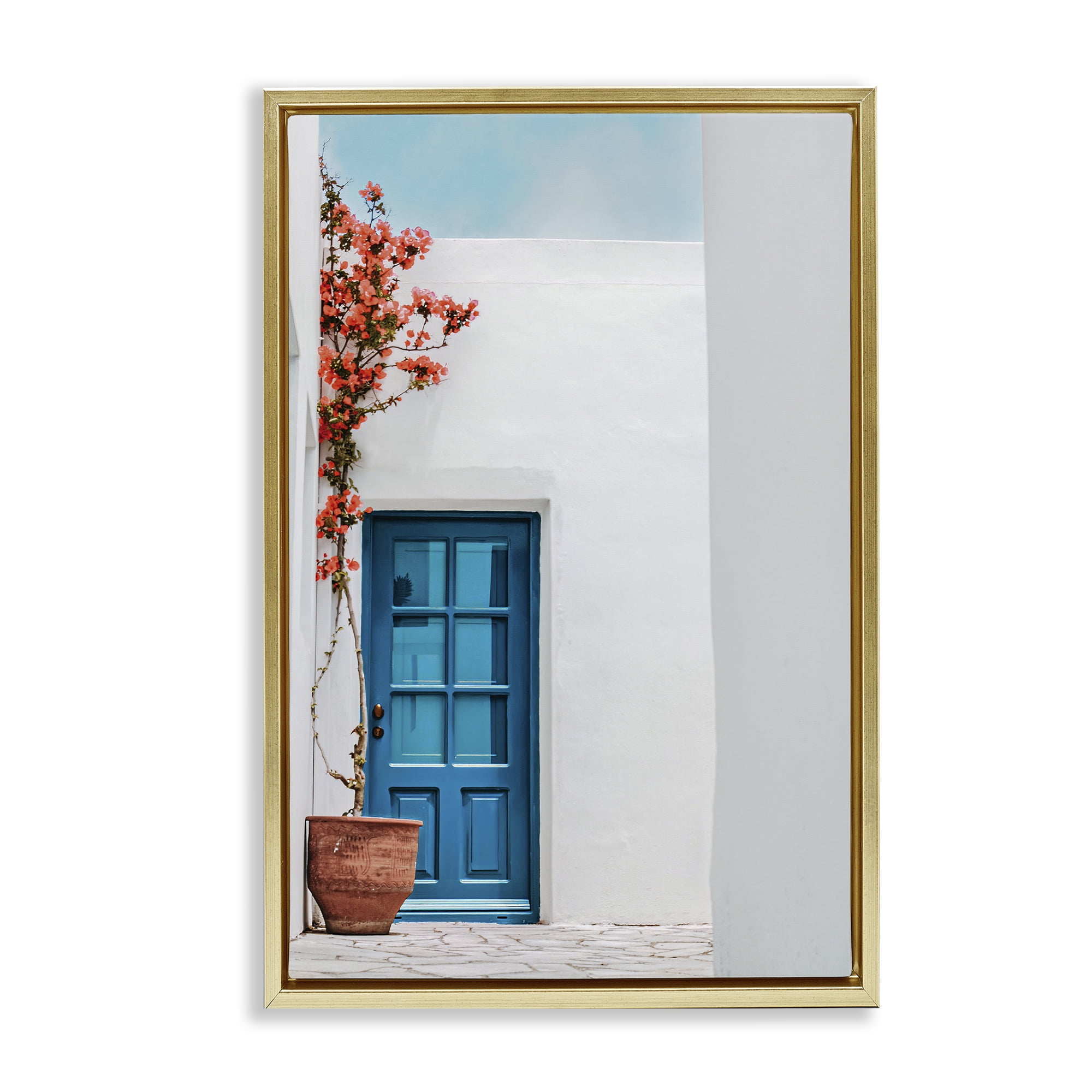 Stupell Industries Blue Villa Door Town & City Photography Gold Floater Framed Art Print Wall Art, 21 x 31