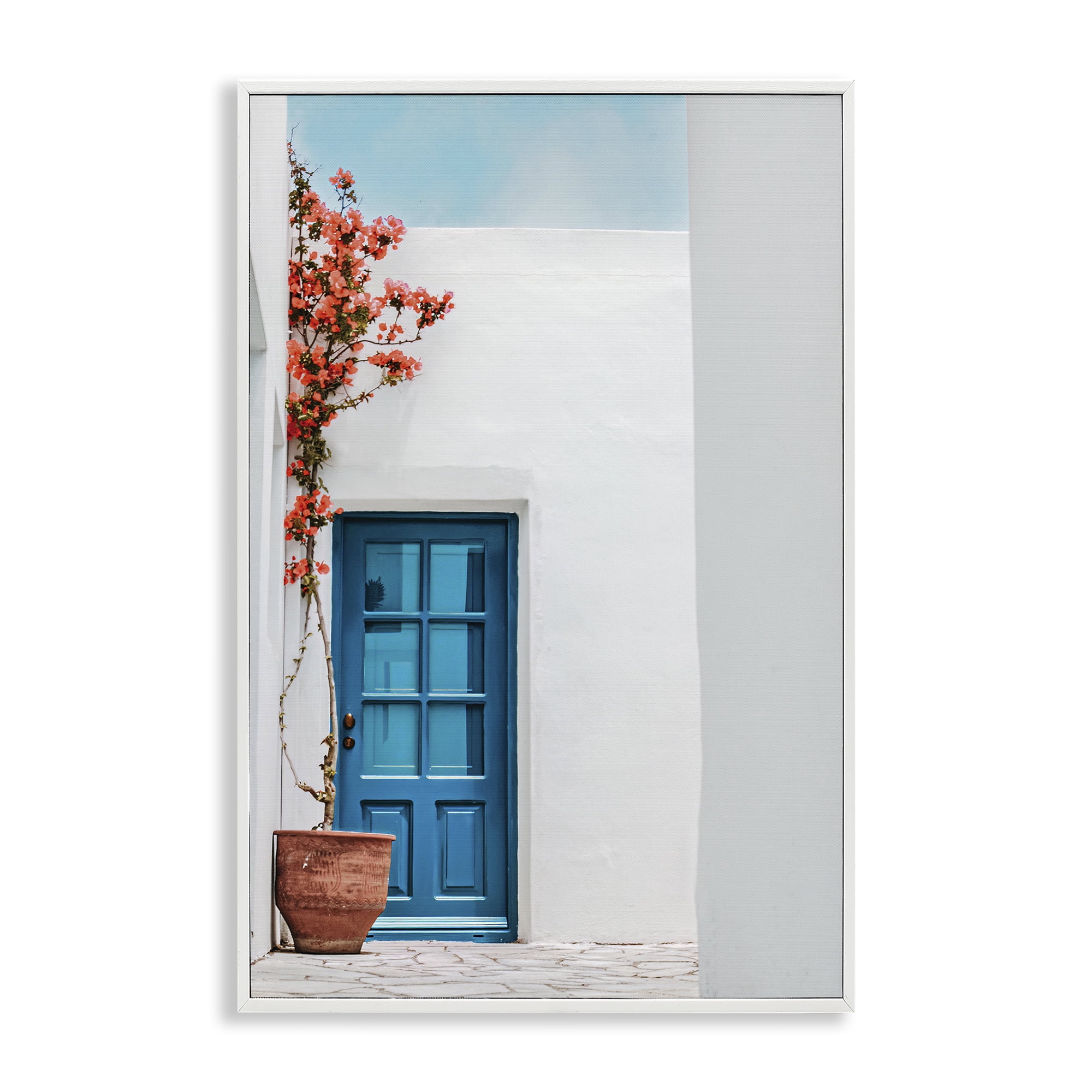 Stupell Industries Blue Villa Door Town & City Photography White Framed Art Print Wall Art, 12 x 18