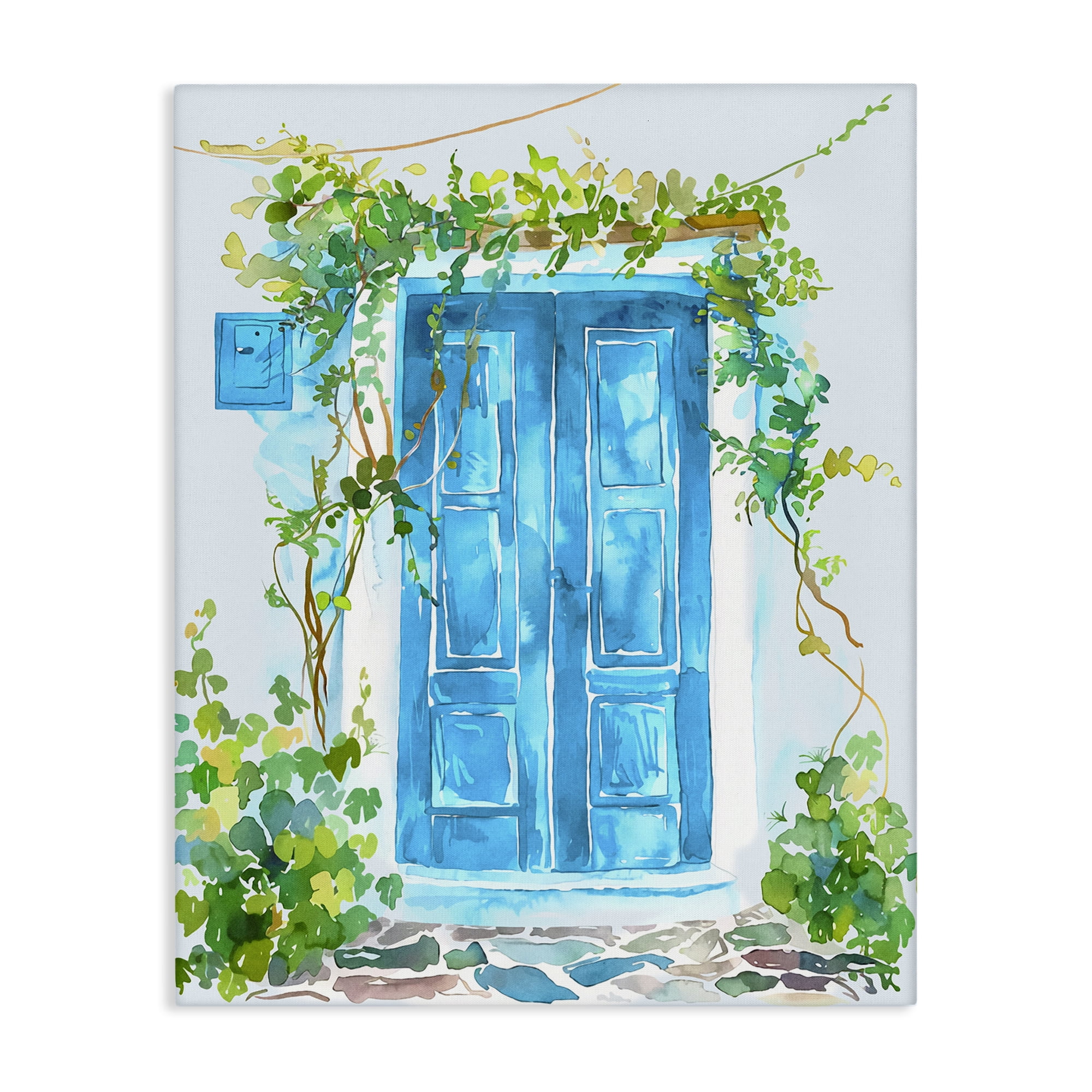 Stupell Industries Blue Vine Covered Door Scenery Painting Gallery Wrapped Canvas Art Print Wall Art, 16 x 20