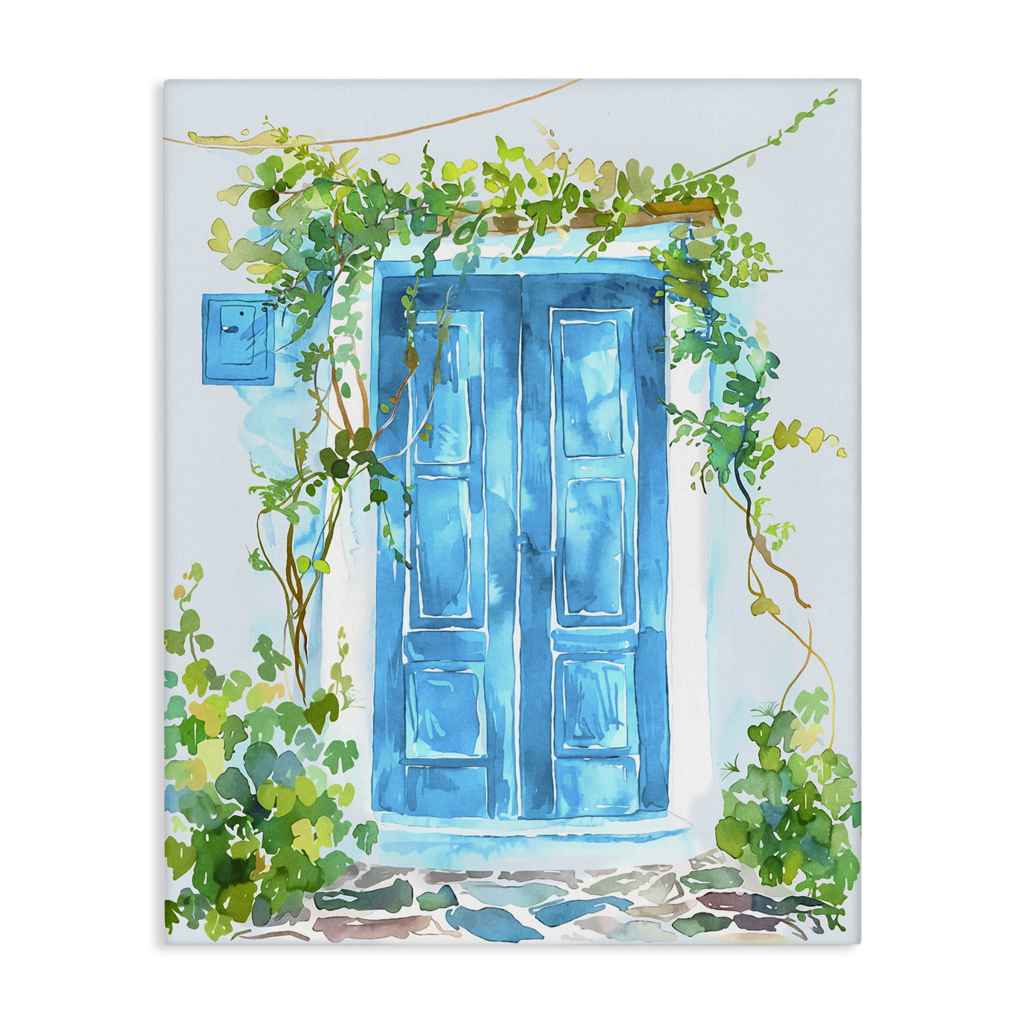Stupell Industries Blue Vine Covered Door Scenery Painting Gallery Wrapped Canvas Art Print Wall Art, 30 x 40
