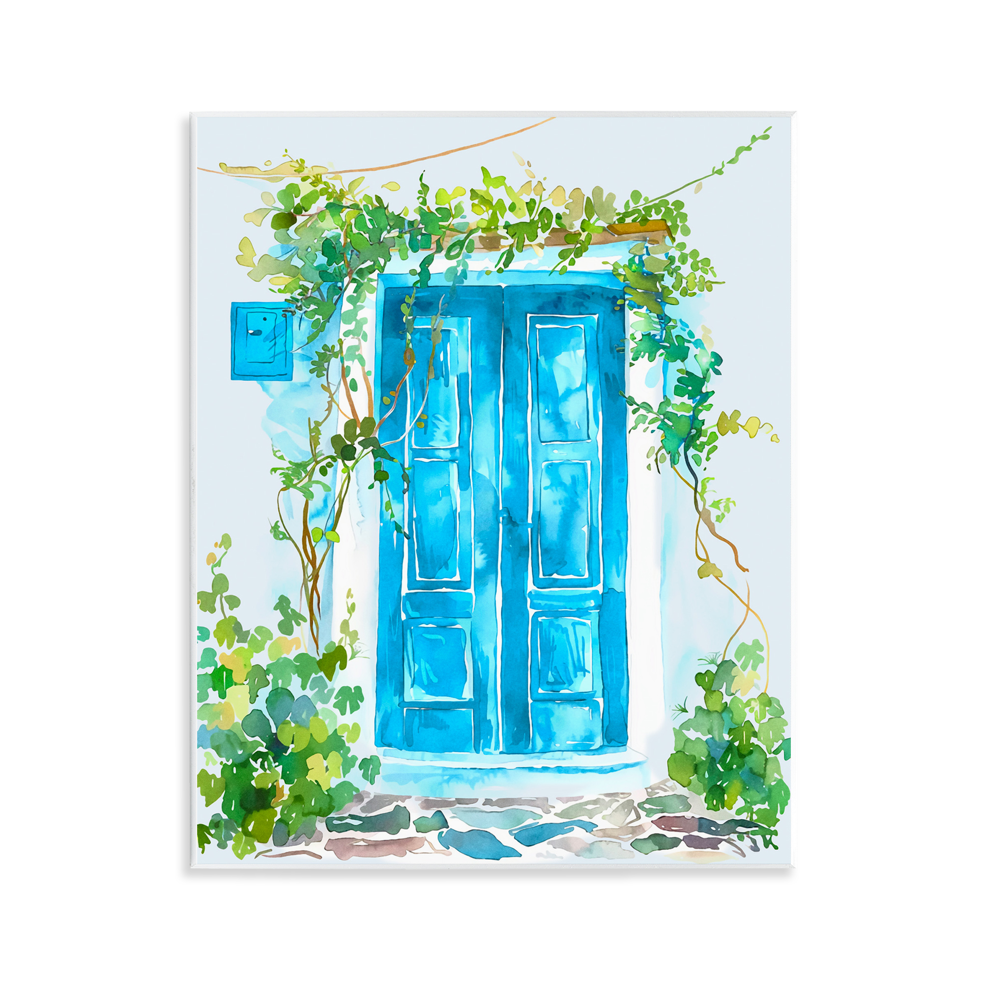 Stupell Industries Blue Vine Covered Door Scenery Painting Unframed Art Print Wall Art, 11 x 14