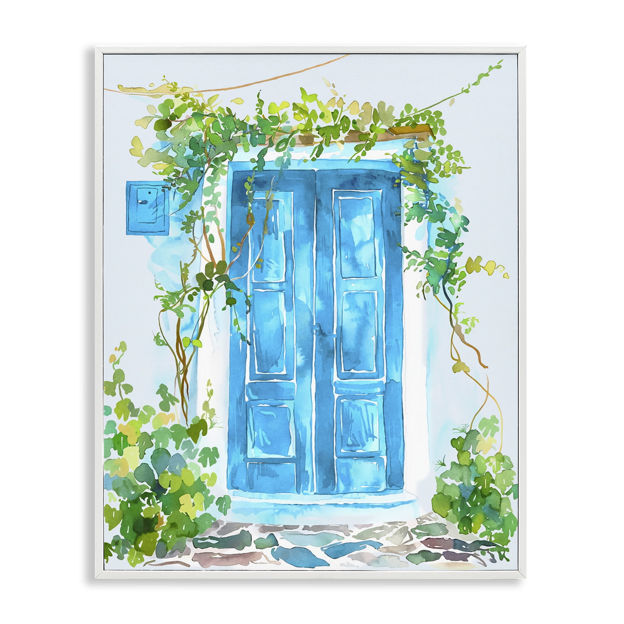 Stupell Industries Blue Vine Covered Door Scenery Painting White Framed Art Print Wall Art, 11 x 14