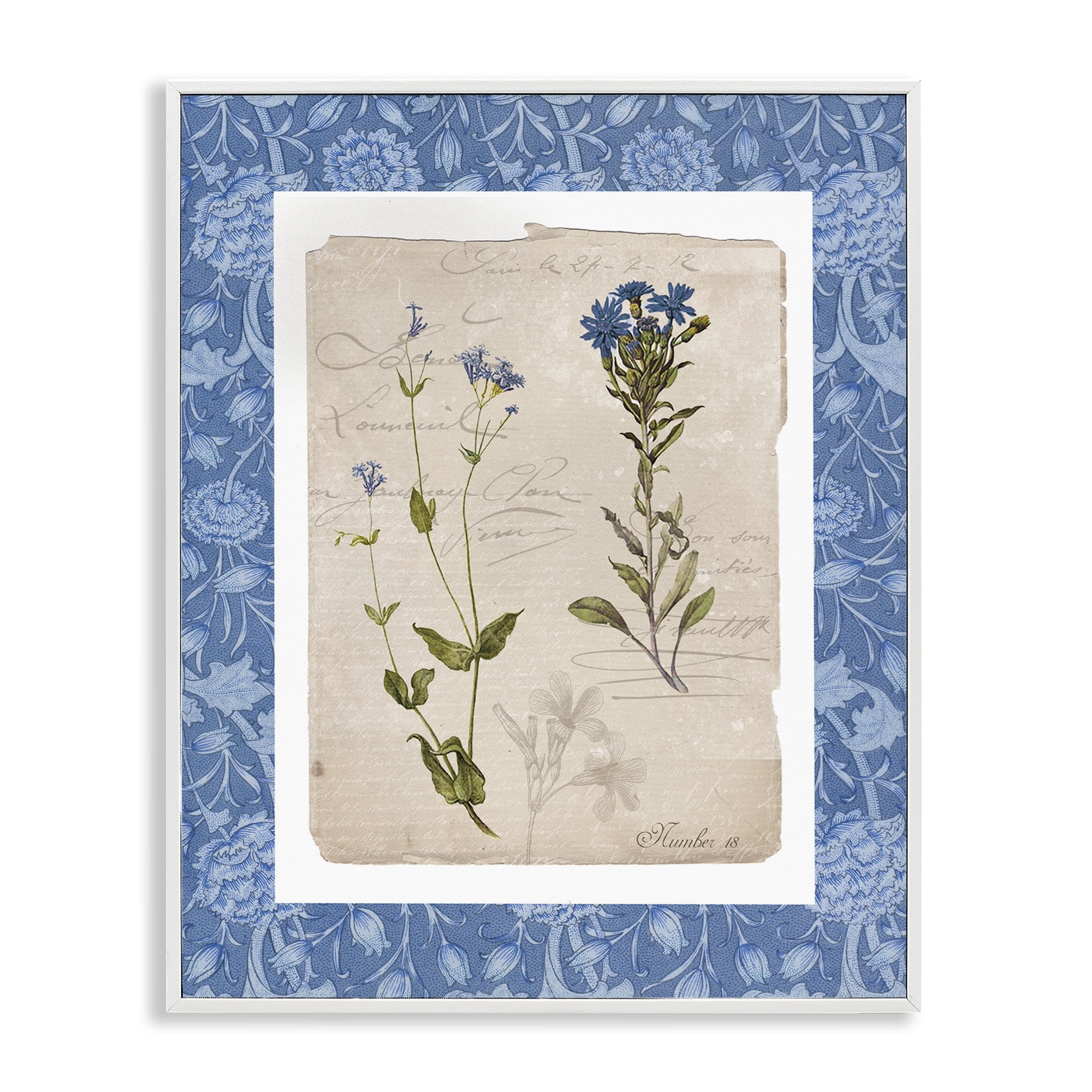 Stupell Industries Blue Vintage Botanicals White Framed Giclee Art, design by Livi Finn