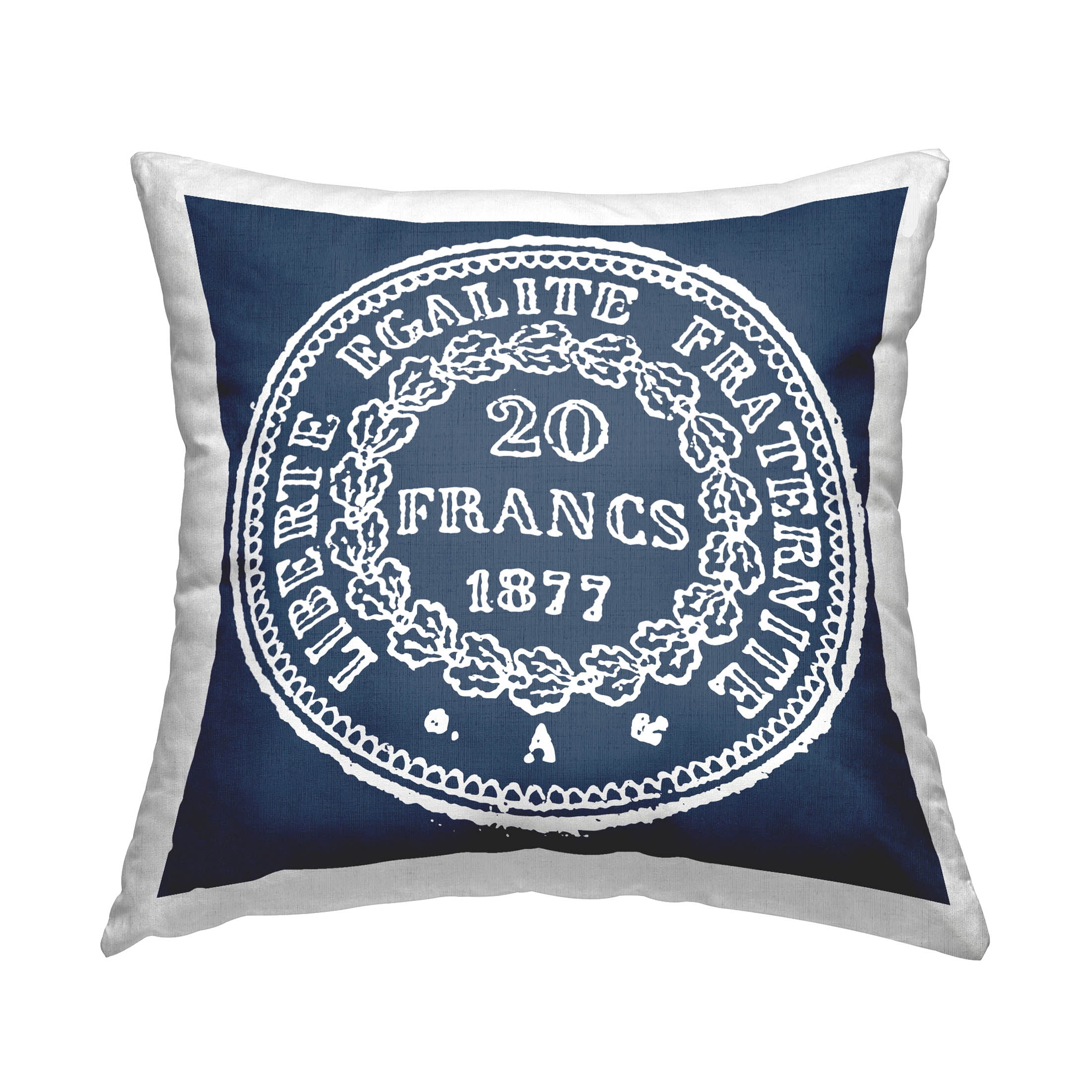 Stupell Industries Blue Vintage Franc Coin Printed Throw Pillow Design by Geoff Tygert