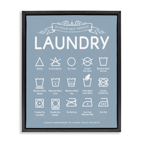 Stupell Industries Blue Vintage Laundry Guide Black Framed Floater Canvas Wall Art design by Lettered and Lined, 21 x 17