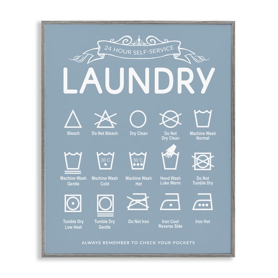 Stupell Industries Traditional Blue Vintage Laundry Guide Gray Framed Giclee Art, 24 x 30, by Lettered and Lined