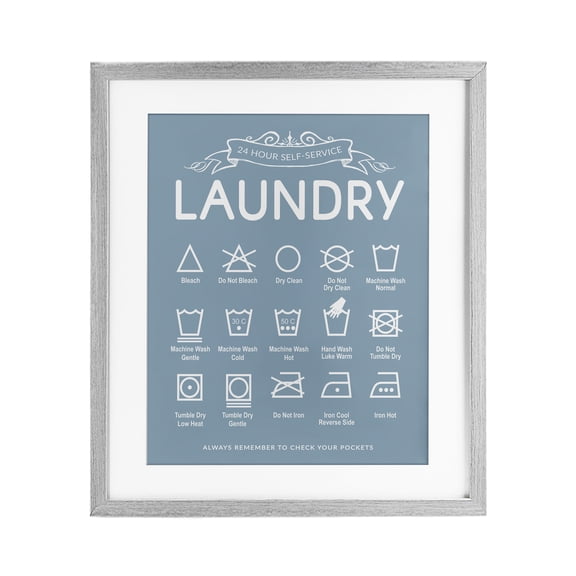 Stupell Industries Blue Vintage Laundry Guide Gray Framed Print Under Glass design by Lettered and Lined, 16 x 13