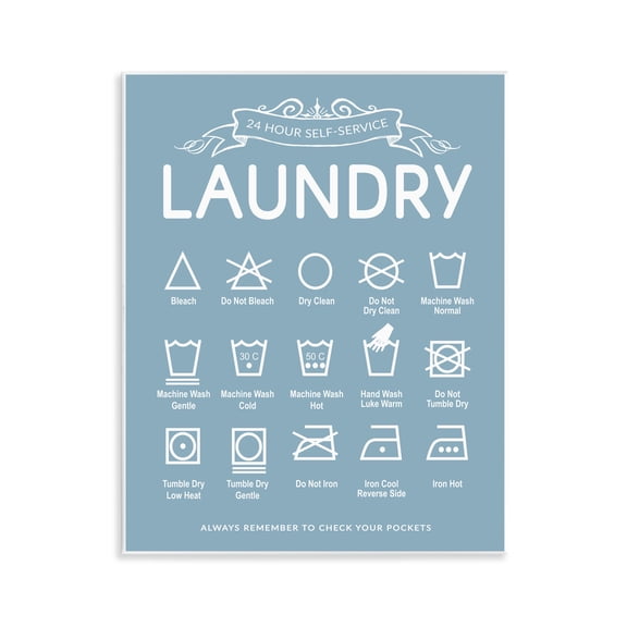 Stupell Industries Blue Vintage Laundry Guide Wall Plaque Art design by Lettered and Lined, 14 x 11