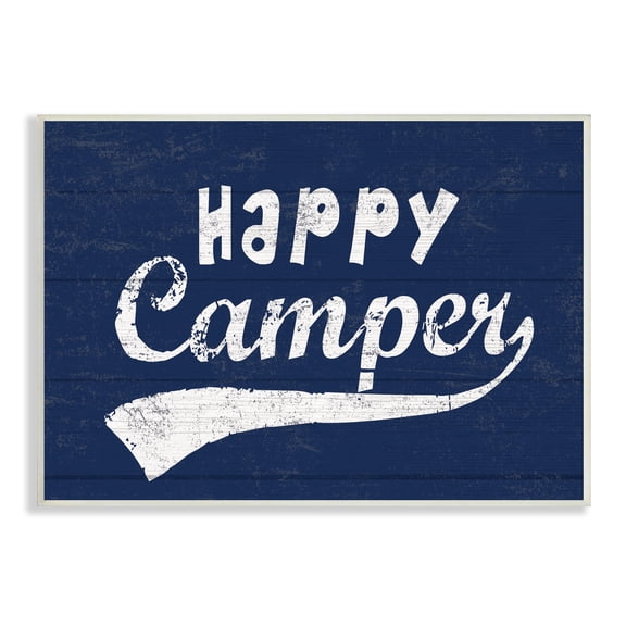Stupell Industries Blue Vintage Style Happy Camper Typography , 19 x 13, Design by Lil' Rue